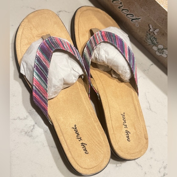 Easy Street Stevie Women’ Flip Flop Sandals Striped Metallic Purple sz 10 - Picture 9 of 9